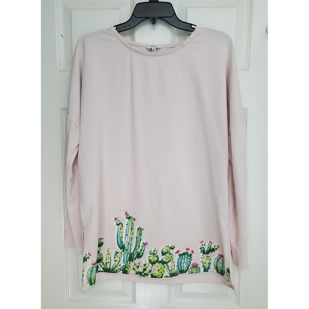 Crown & Ivy Sweatshirt Pink Cactus Graphic Long Sleeve Pullover Cotton M